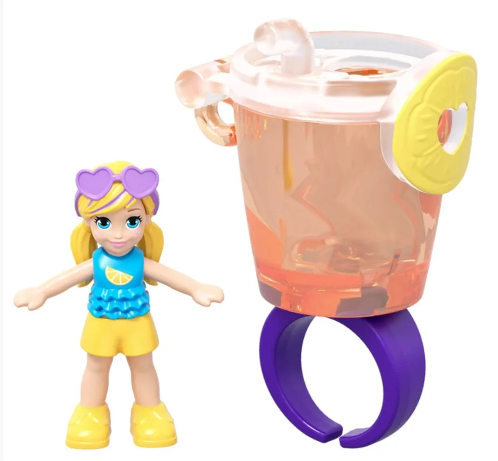 Polly Pocket Tiny Takeaway Micro DOLL & PINK LEMONADE RING Series 1 2018 NEW!